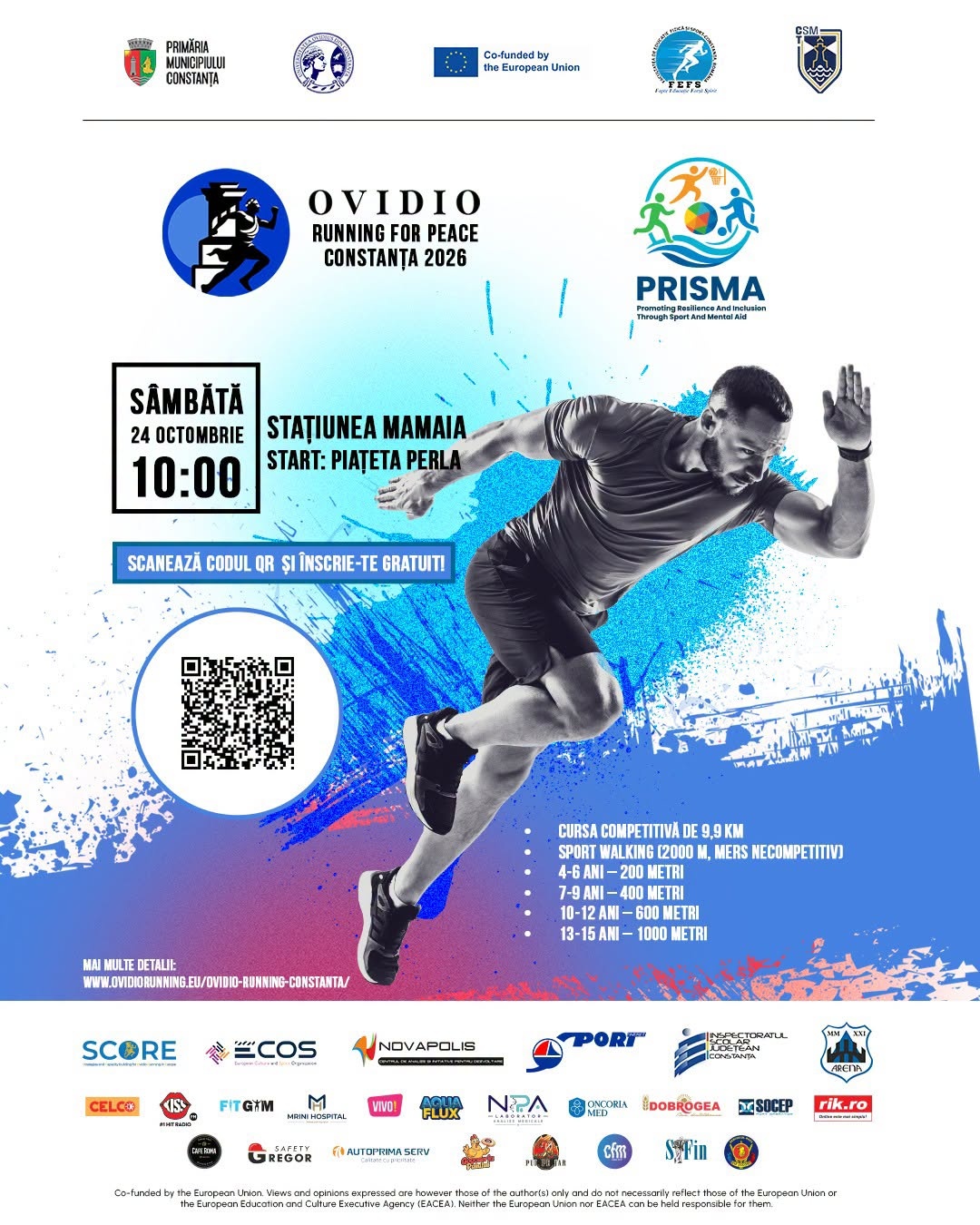 Afiș OVIDIO – Running for Peace Constanța 2026, sâmbătă 24 octombrie, Mamaia, Piațeta Perla